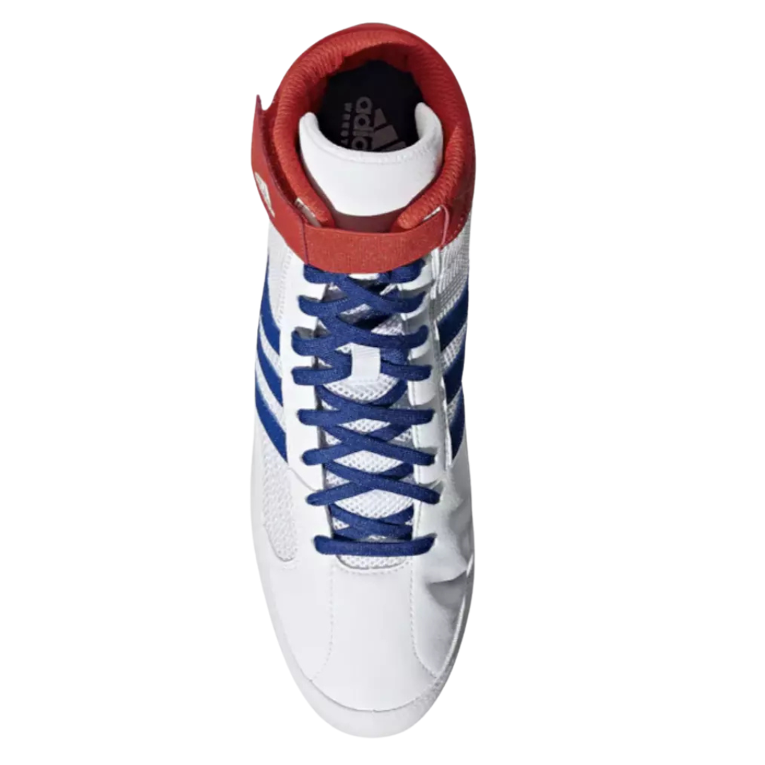 ADIDAS HVC 2 WRESTLING SHOES - WHITE/RED/BLUE LEGACY FIGHT GOODS & APPAREL ADIDAS HVC 2 WRESTLING SHOES - WHITE/RED/BLUE LEGACY FIGHT GOODS & APPAREL