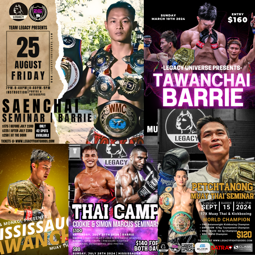 Collage of promotional posters for boxing events featuring fighters and event details.