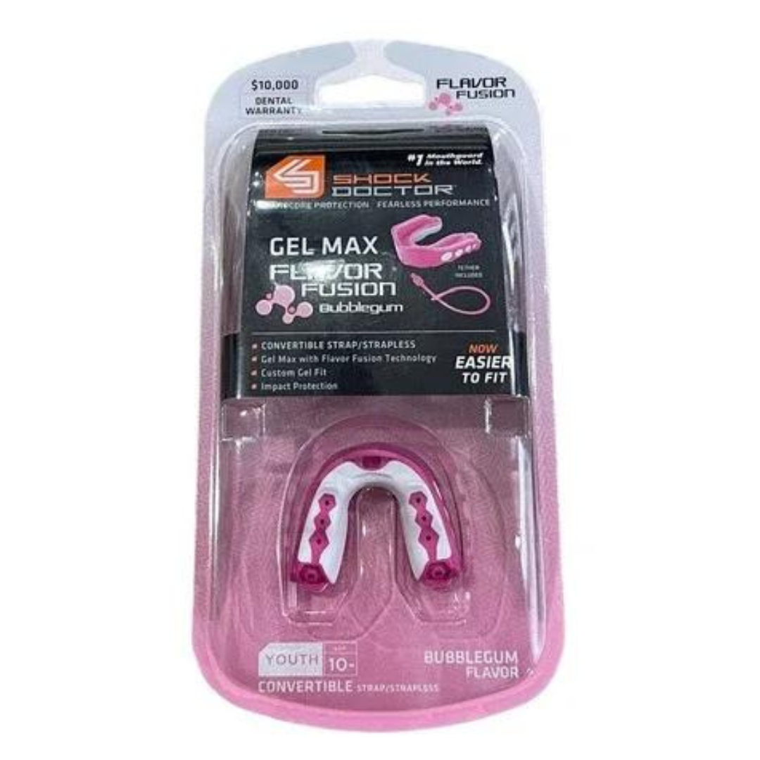 SHOCK DOCTOR GEL MAX PINK BUBBLE GUM FLAVOR FUSION MOUTHGUARD