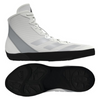 White high-top athletic shoes with black sole on a white background