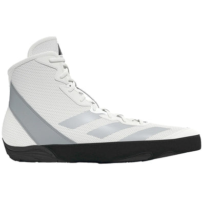 White athletic shoe with black sole on a white background