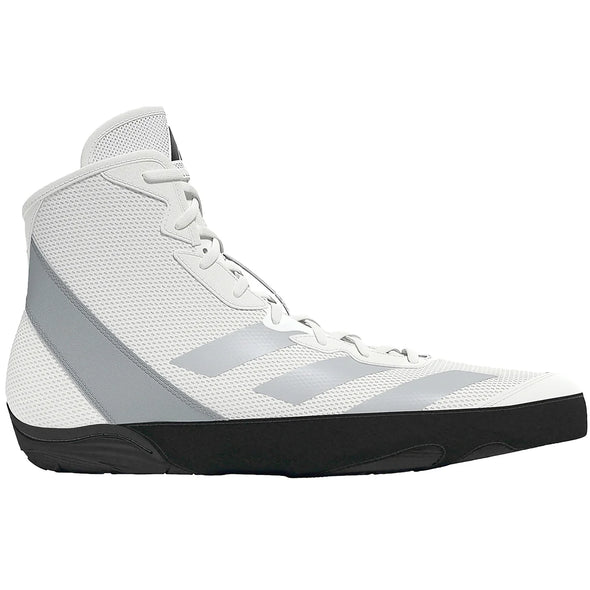 White athletic shoe with black sole on a white background