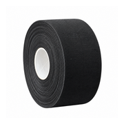 A roll of black athletic tape with a textured fabric surface, wound around a white cardboard core, shown against a plain white background.