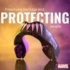 Marvel mouthguard with text 'Preserving heritage and protecting people' on a gradient background