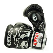 YOKKAO silver boxing gloves for Muay Thai, kickboxing, and training