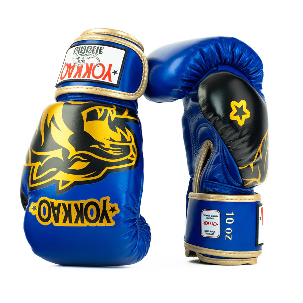 Silver YOKKAO boxing gloves for Muay Thai training and sparring