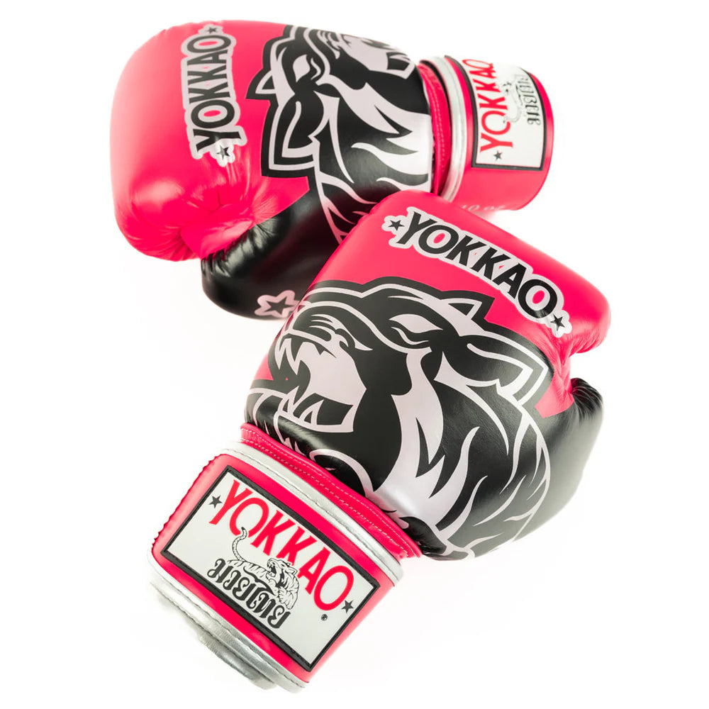 Silver YOKKAO boxing gloves for Muay Thai training and sparring