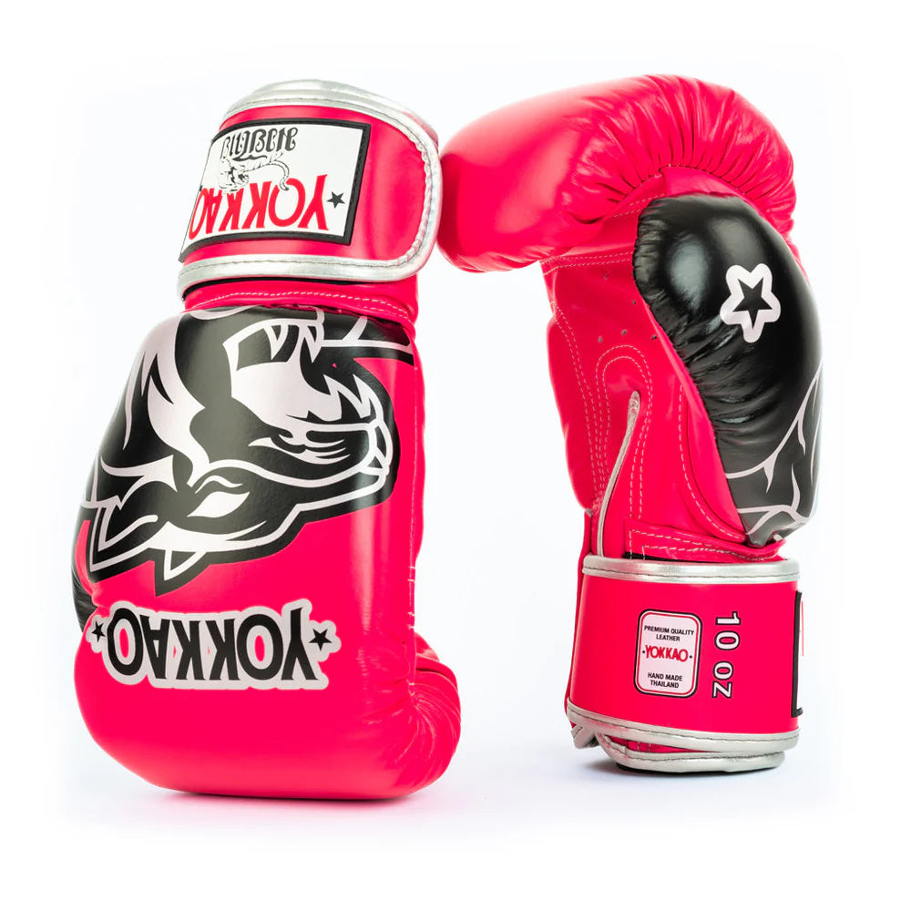 Silver YOKKAO boxing gloves for Muay Thai training and sparring