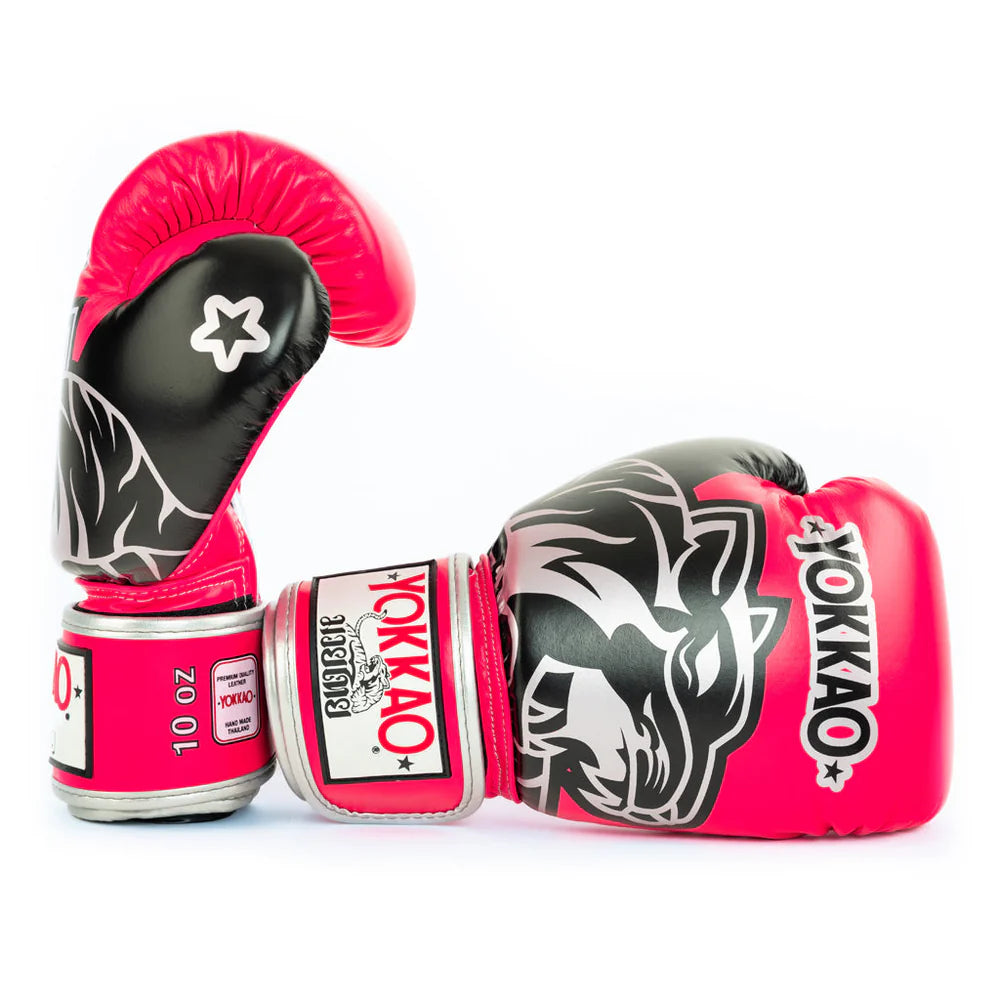 Silver YOKKAO boxing gloves for Muay Thai training and sparring