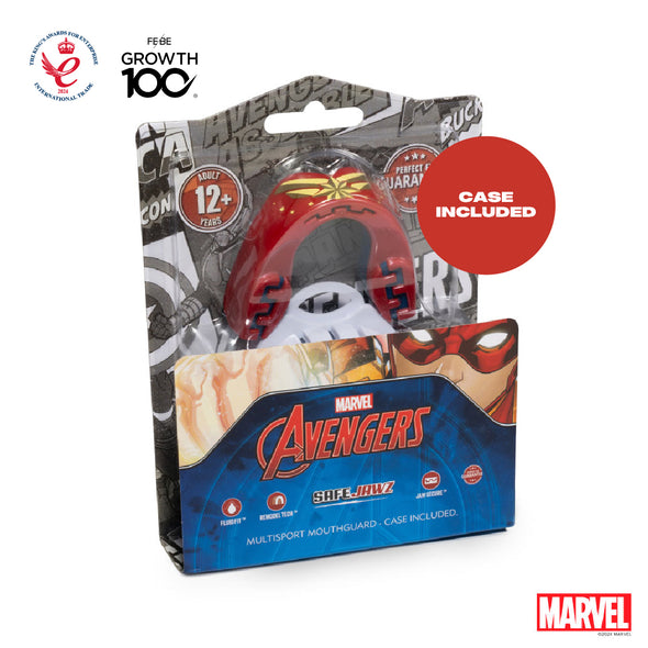 Marvel Avengers mouthguard packaging with case included on a white background