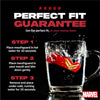 Mouthguard advertisement with steps for use and Marvel logo on a black background