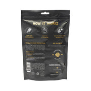 Black packaging with yellow text and graphics on a white background