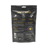 Black packaging with yellow text and graphics on a white background