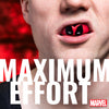 Close-up of a person with a red and black eye patch, text 'MAXIMUM EFFORT' and Marvel logo.