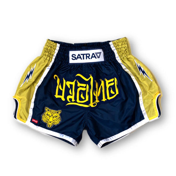 SATRAA WOOT MUAY THAI SHORTS - THE STRIKERS | GOLD PRINT