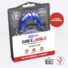 SafeJawz mouthguard packaging with blue mouthguard inside, on a white background.