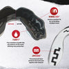 SafeJawz Extro Series “Mo” self-fit mouthguard in white & black with bold design