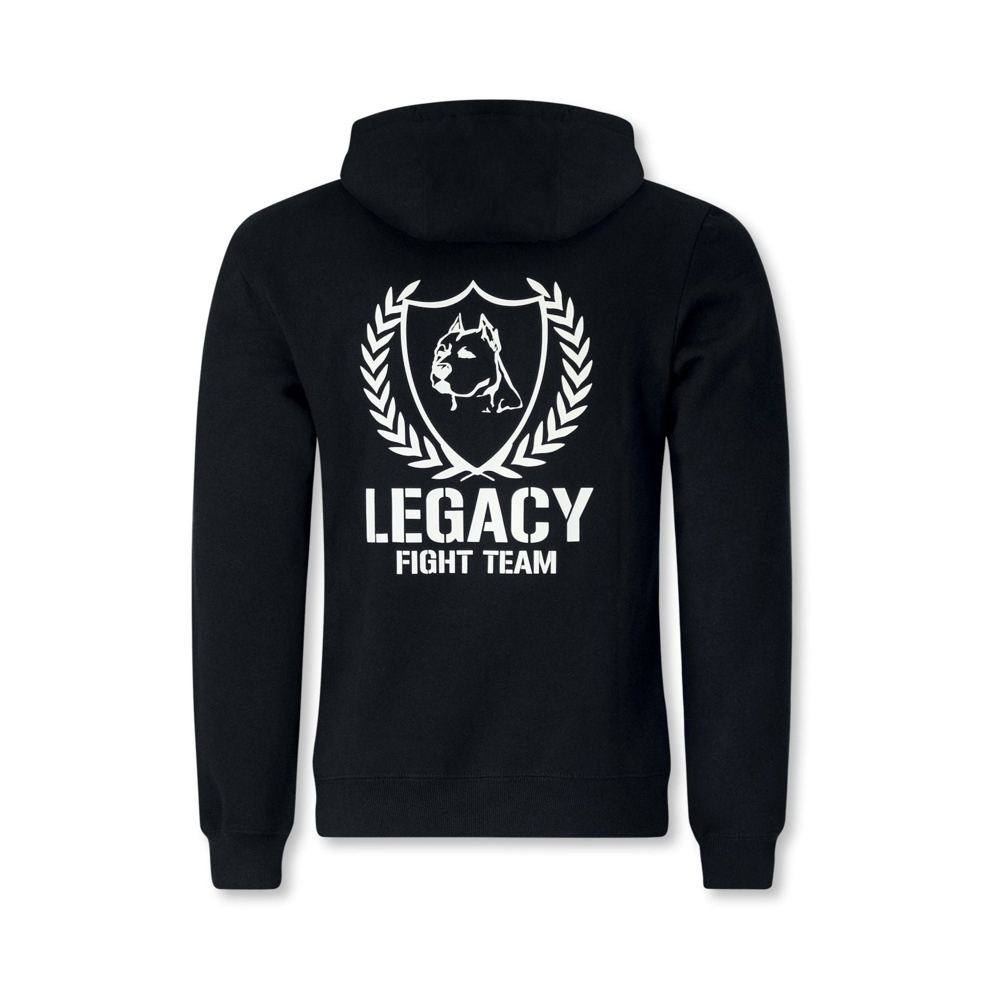 Legacy Fight Team hoodie, jogger pants, and drawstring bag uniform set for martial arts and gym training