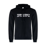 Legacy Fight Team hoodie, jogger pants, and drawstring bag uniform set for martial arts and gym training