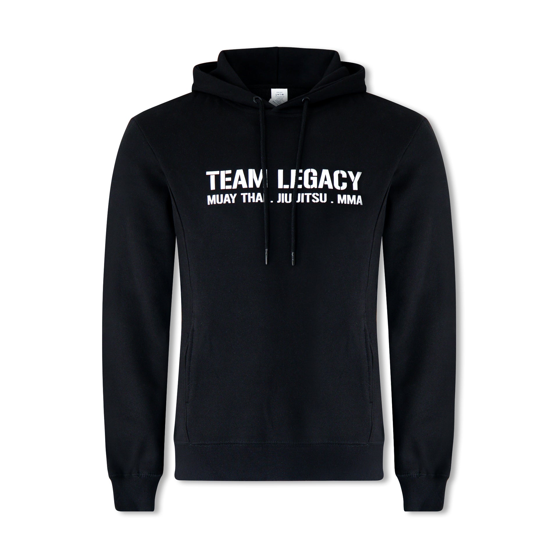Legacy Fight Team hoodie, jogger pants, and drawstring bag uniform set for martial arts and gym training