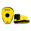Yellow and black boxing focus mitts with Yokkao branding on a white background