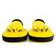 Pair of yellow and black shoes on a white background