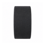 A roll of black elastic band with a textured, woven appearance, shown vertically against a plain white background.