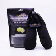 Black boxing glove and Champion wipes packaging on a white background