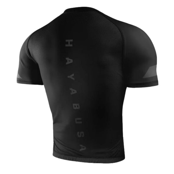 Black athletic shirt with 'Hayabusa' branding on a white background
