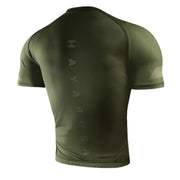 Green athletic shirt with 'Hayabusa' branding on the back against a white background