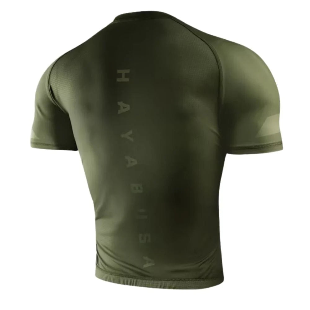 Green athletic shirt with 'Hayabusa' branding on the back against a white background