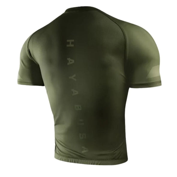 Green athletic shirt with 'Hayabusa' branding on the back against a white background