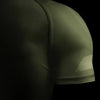 Green athletic shirt with geometric pattern on a black background