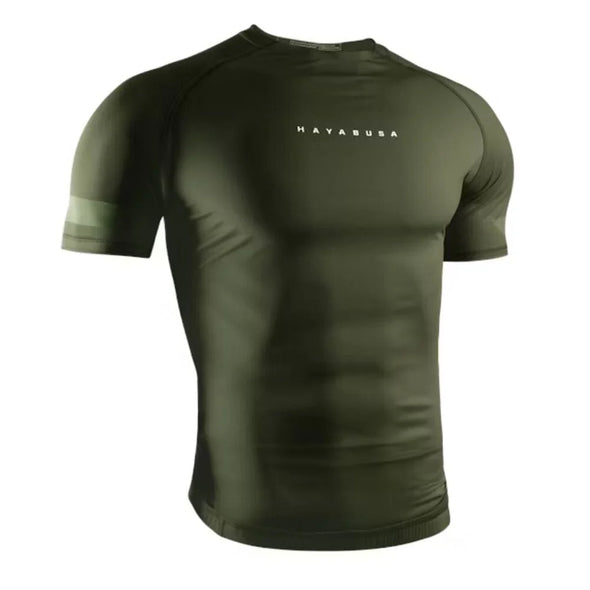 Green athletic shirt with 'Hayabusa' branding on a white background