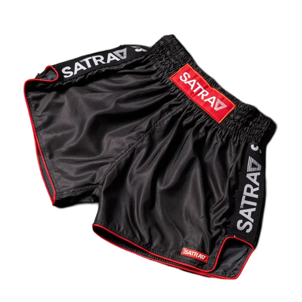 SATRAA WOOT MUAY THAI SHORTS - THE BASICS | BLACK.RED