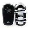 Black and white martial arts training pads with visible branding on a white background