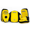 Yellow and black Yokkao martial arts gear on a white background