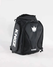 Black backpack with 'KNGZ' branding on a white background