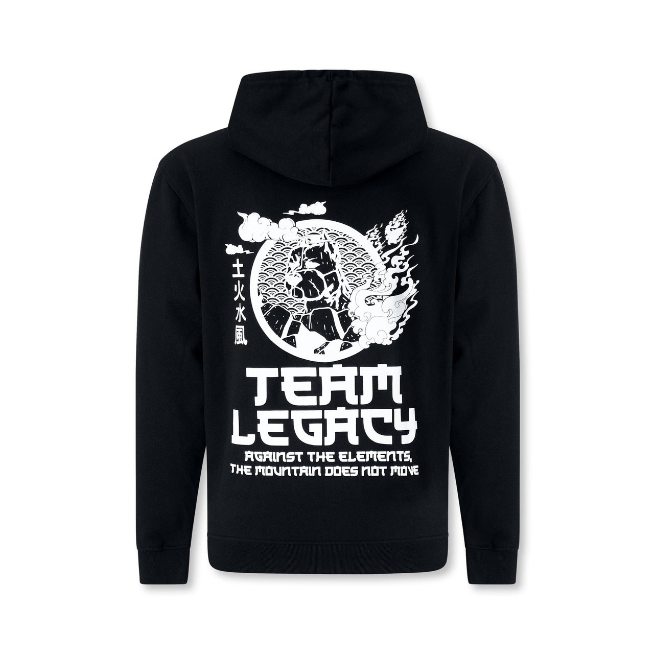 Legacy Elements Hoodie in black – minimalist martial arts hoodie inspired by the four elements and airbender-style movement