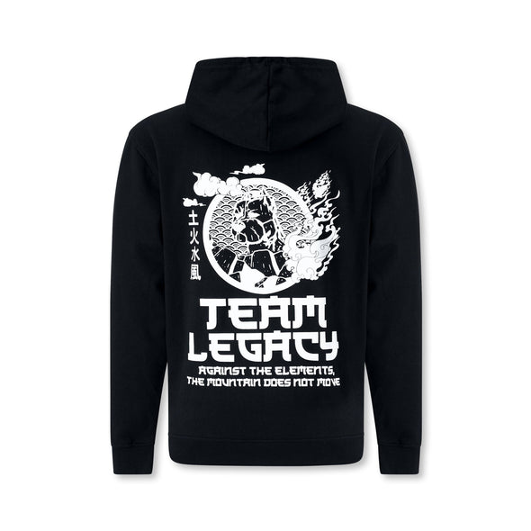 Legacy Elements Hoodie in black – minimalist martial arts hoodie inspired by the four elements and airbender-style movement