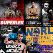 Collage of promotional images for wrestling events featuring athletes and event details.