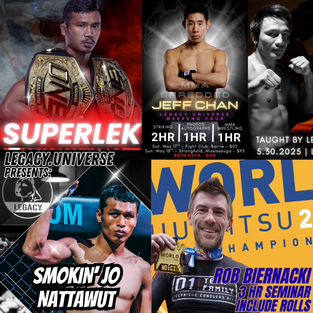 Collage of promotional images for wrestling events featuring athletes and event details.