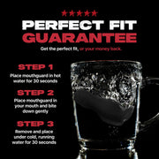 Mouthguard with hot water instructions on a black background