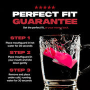 Mouthguard being placed in hot water with text on a black background