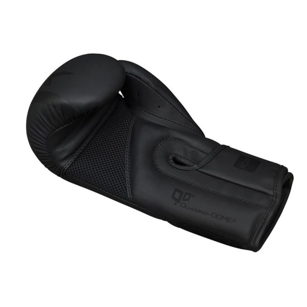 RDX F15 Noir Black Boxing Gloves – Sleek matte black design with layered foam padding, ergonomic wrist support, and ventilation for boxing,mma, and Muay Thai.