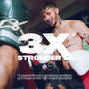 Person in boxing gear with '3X Stronger' text overlay