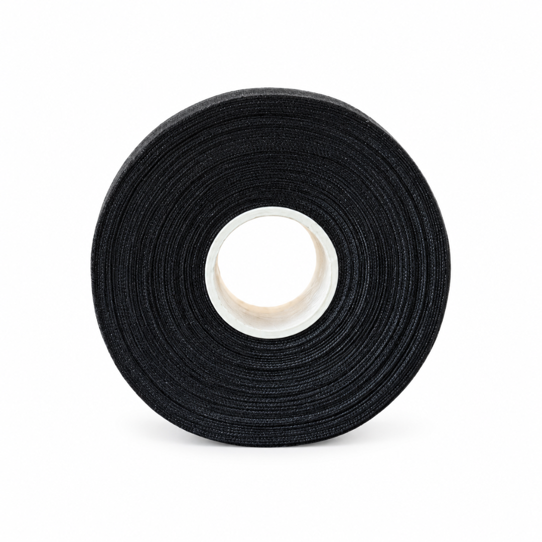 A roll of black athletic tape or elastic bandage tape, shown on a clean white background.