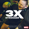 Person playing rugby with '3X Stronger' text and Marvel logo