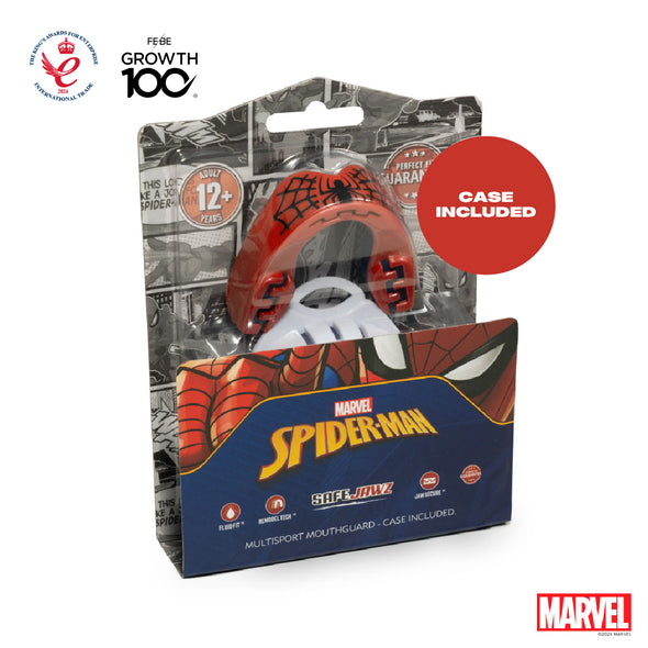 Marvel Spider-Man mouthguard packaging with case included on a white background