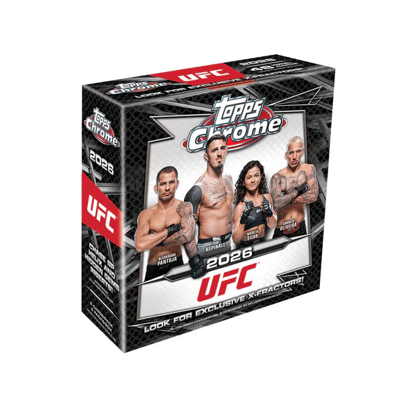 UFC Topps Chrome trading card box on a white background